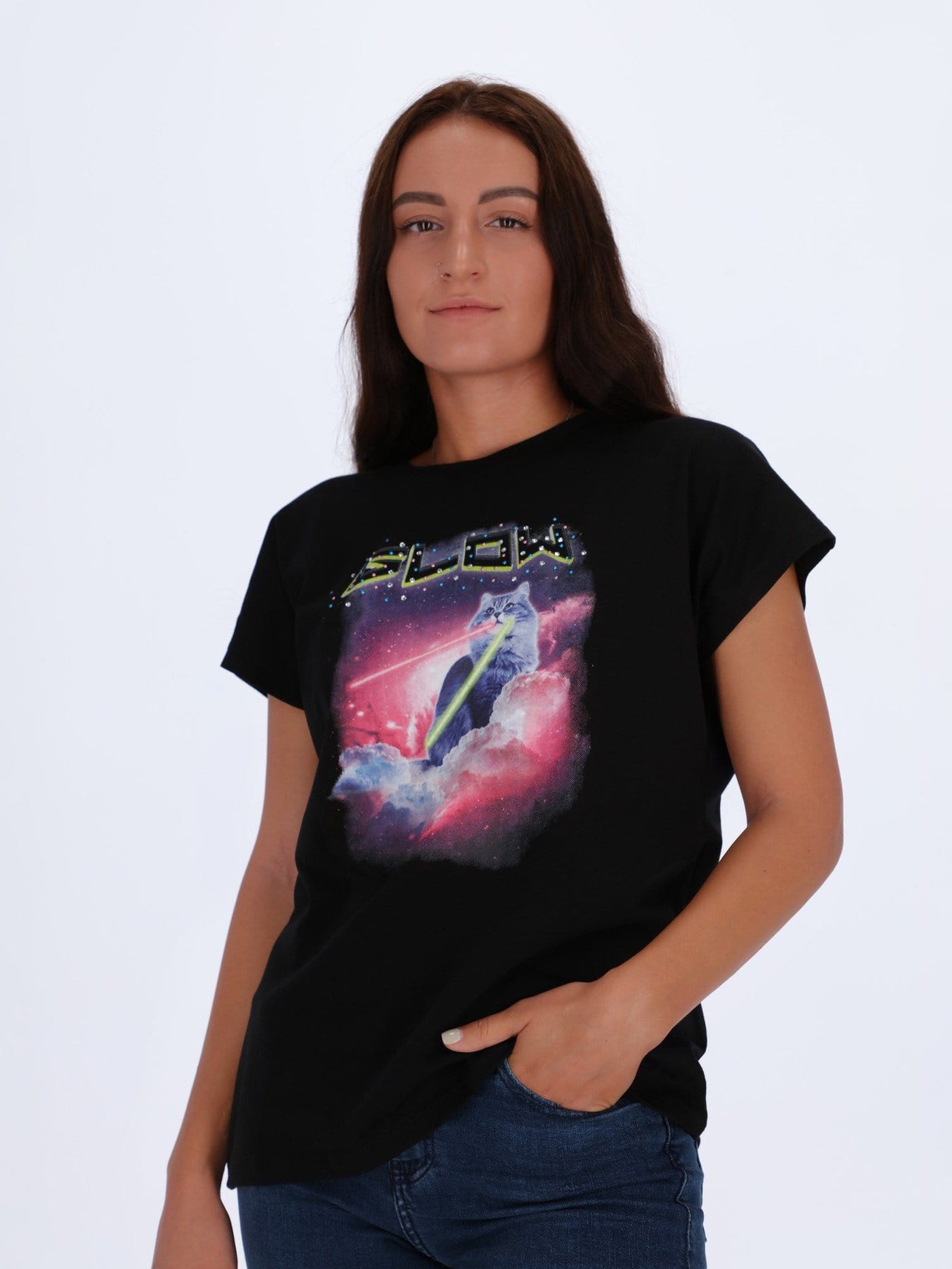 OR Tops & Blouses S / BLACK Printed T-shirt Glow Cat