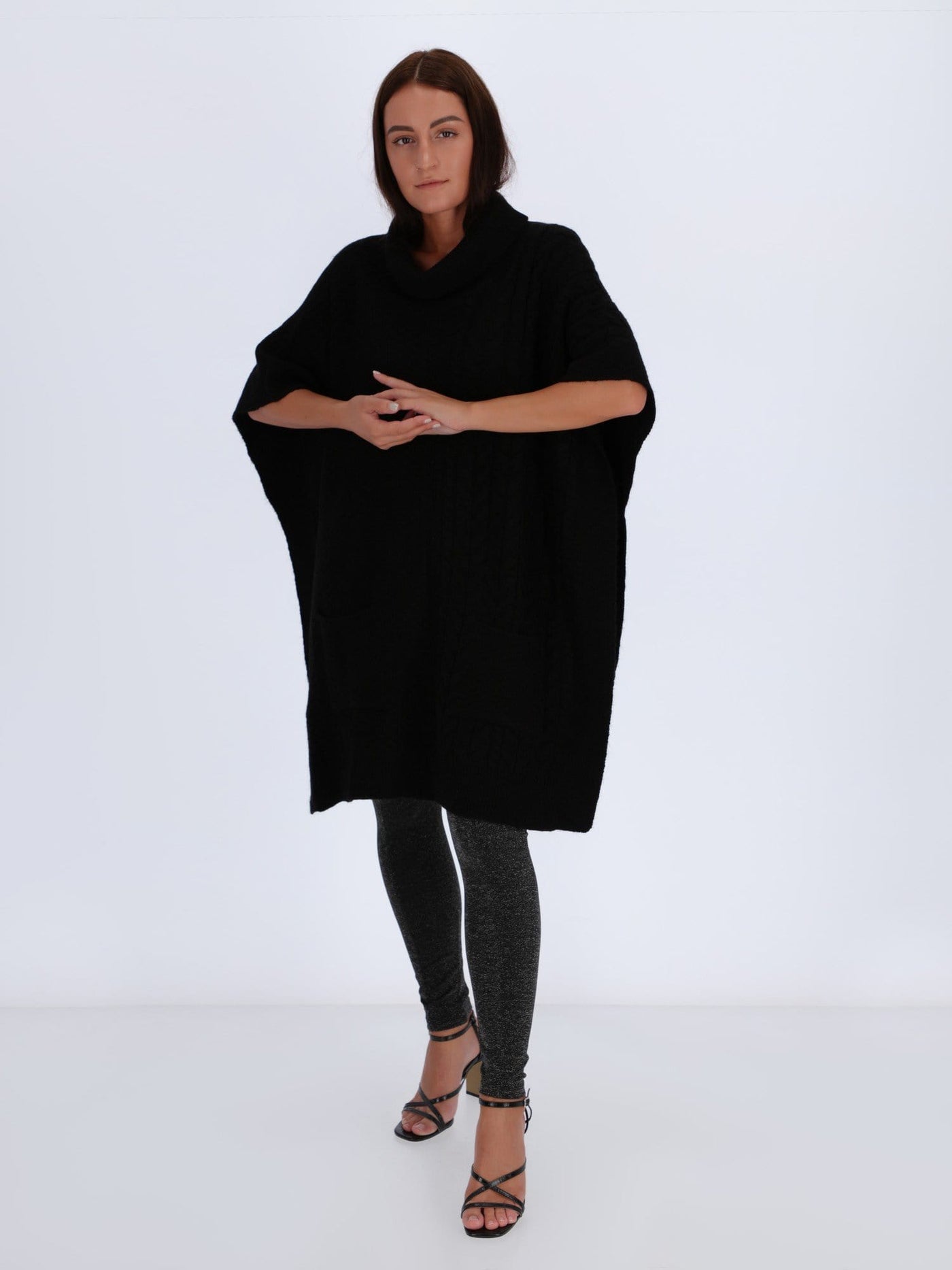 OR Knitwear Poncho Knitwear with Braided Texture