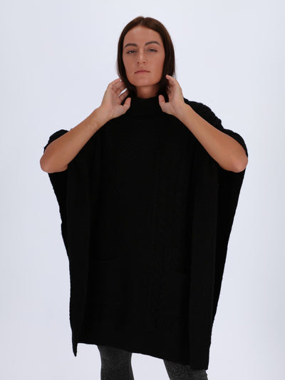 OR Knitwear Black / One Size Poncho Knitwear with Braided Texture