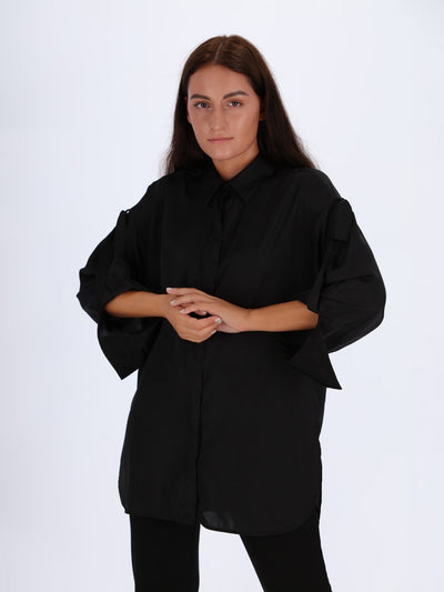 OR Tops & Blouses L / BLACK Side Slit Long Sleeve Shirt