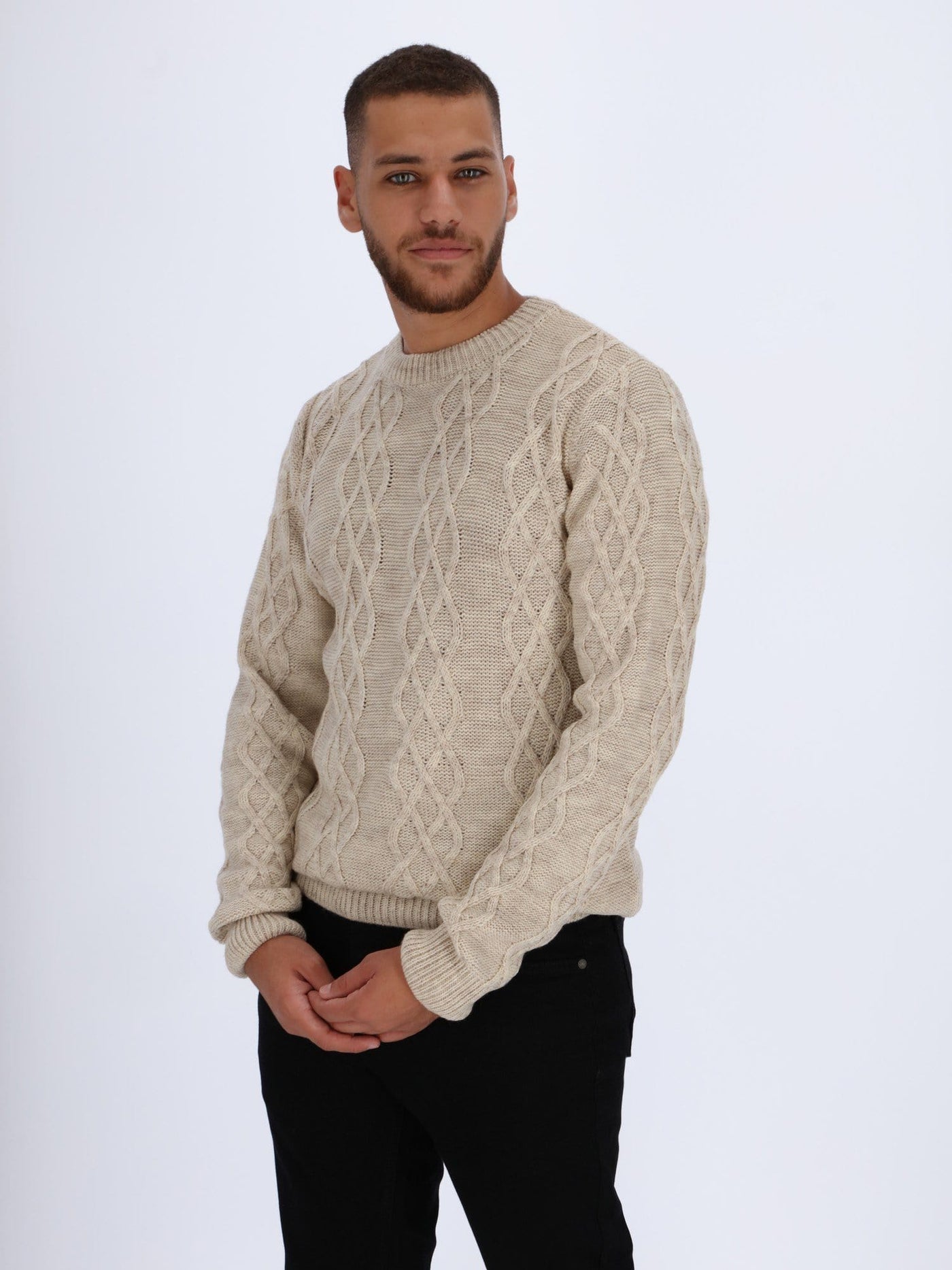 OR Knitwear L / OFF WHITE Knitted Sweater with Braided Texture