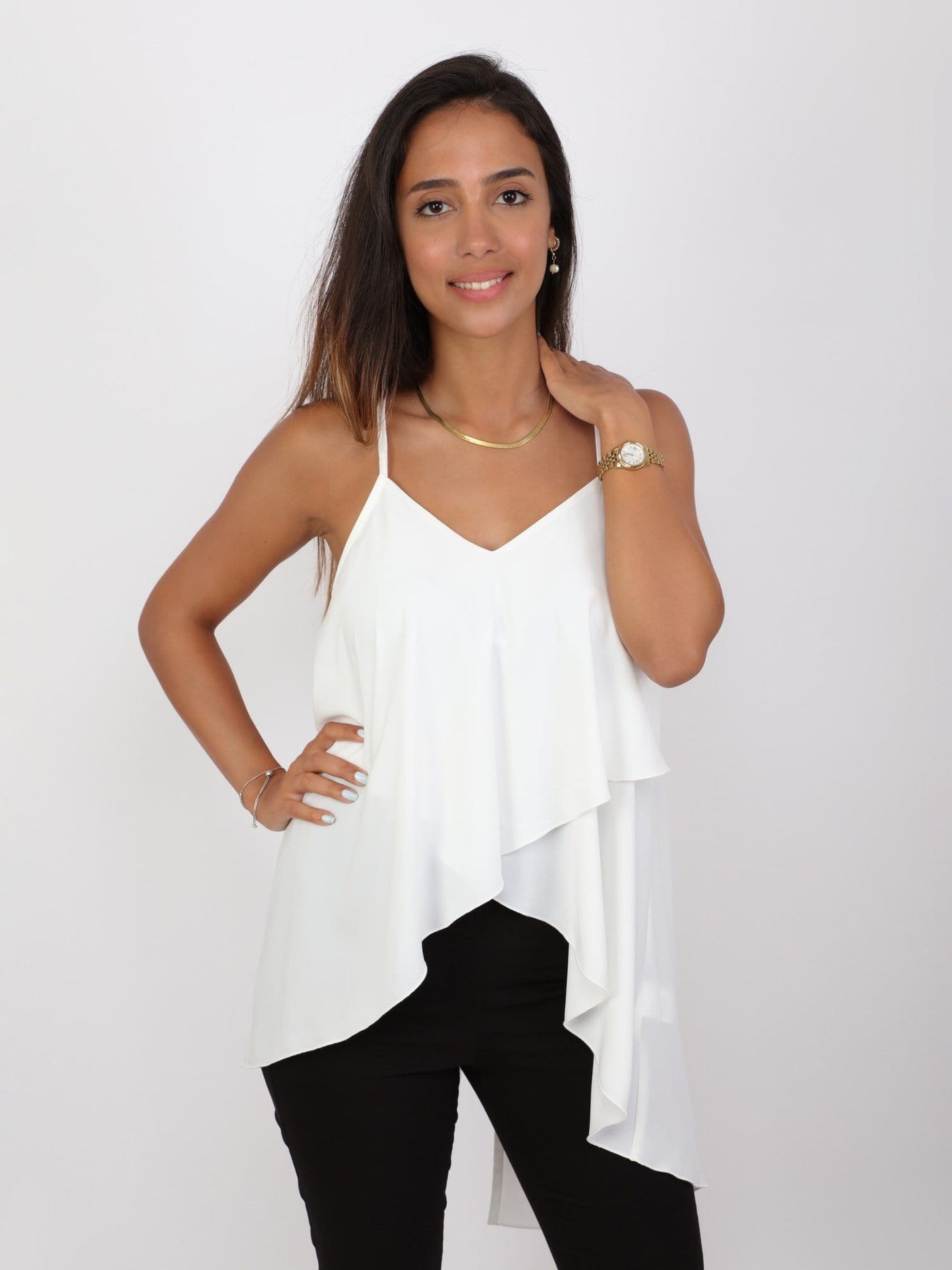 OR Tops & Blouses L / OFF WHITE Strappy Top with Cross Overlay