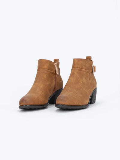 Buckle-Strapped Block Heeled Ankle Boots