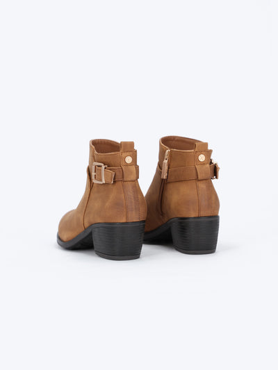 Buckle-Strapped Block Heeled Ankle Boots