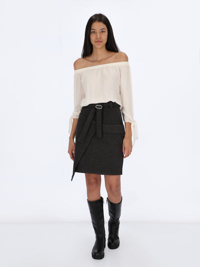 Wool Short Skirt with Belt