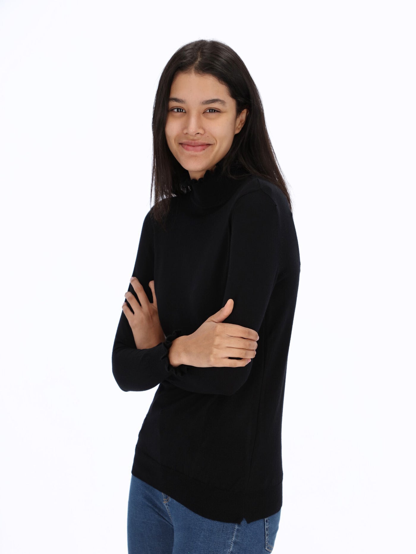 Ruffle High Collar Sweater