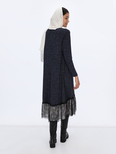 Wool Dress with Lace Hem