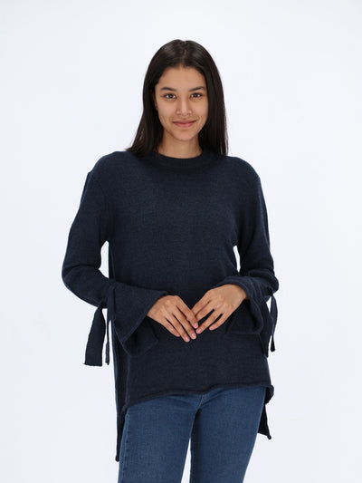 Wool Sweater with Ribbon Cuffs Sleeves