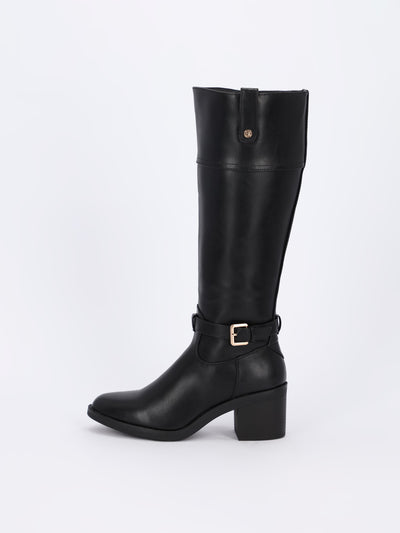 Decorative Leather Belt Oval Knee Boots