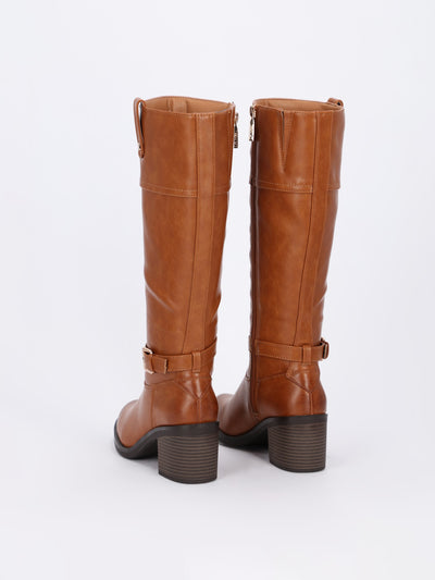 Decorative Leather Belt Oval Knee Boots
