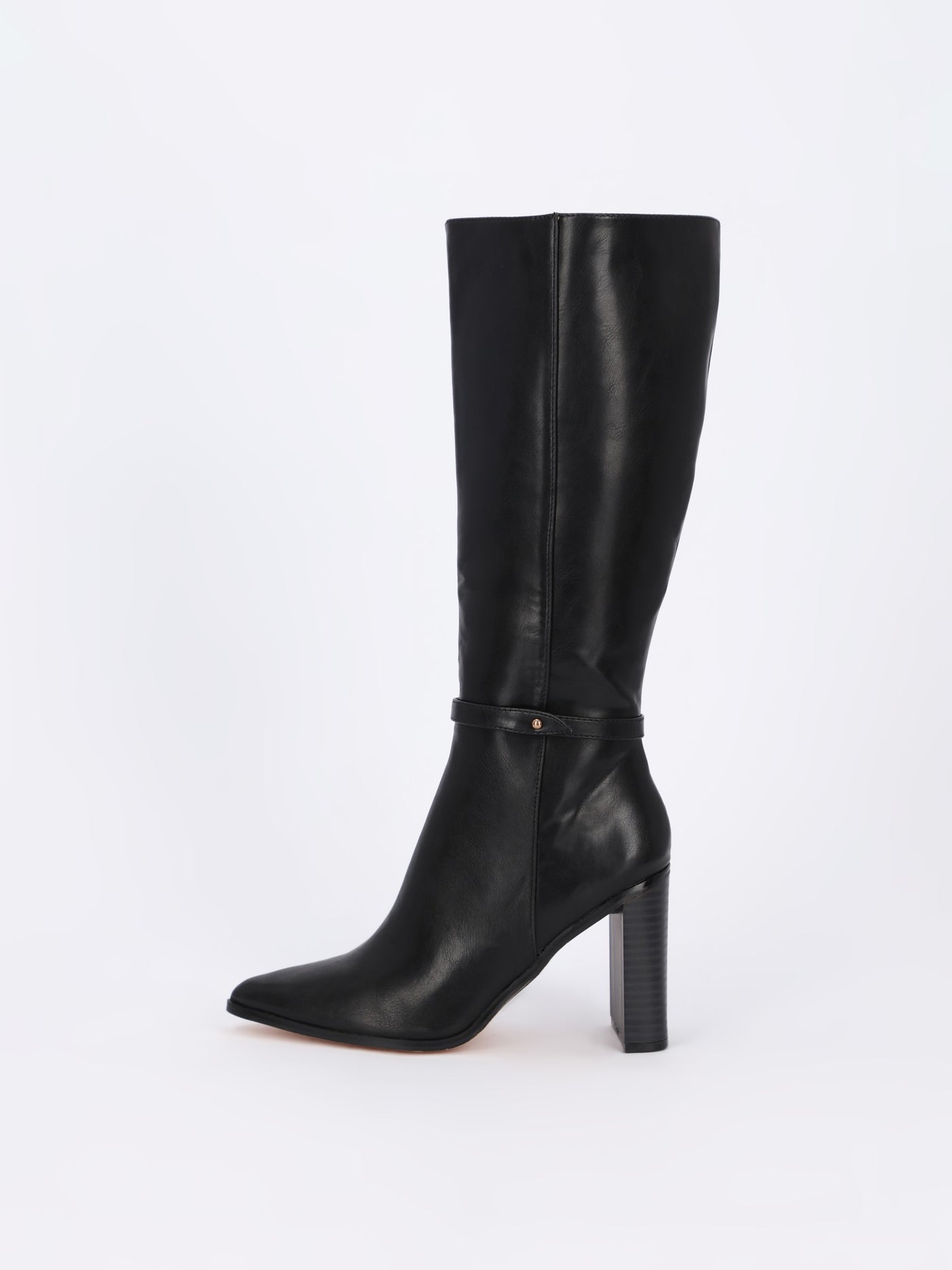 Pointed Heeled Knee Boots with Slim Decorative Belt