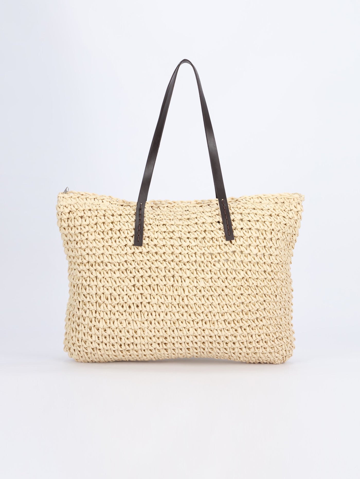 Straw Tote Handbag with Leather Handles