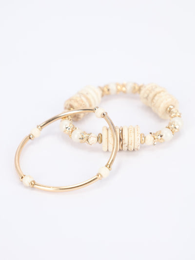 2 Pieces Gold and Beige Bracelets