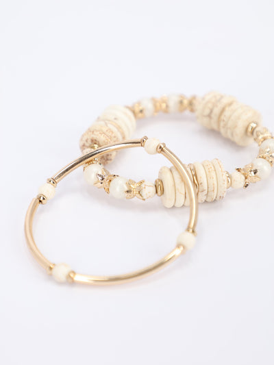 2 Pieces Gold and Beige Bracelets