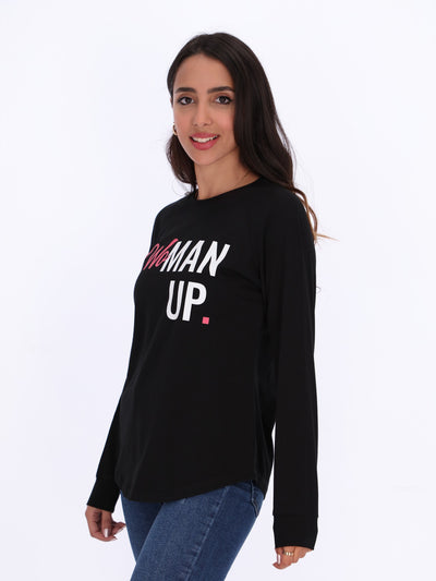 Woman Up Print Long Sleeve T-Shirt