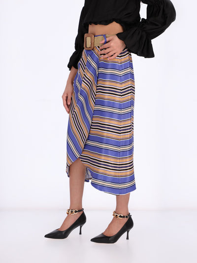 OR Women's Belted Wrap Around Midi Striped Skirt