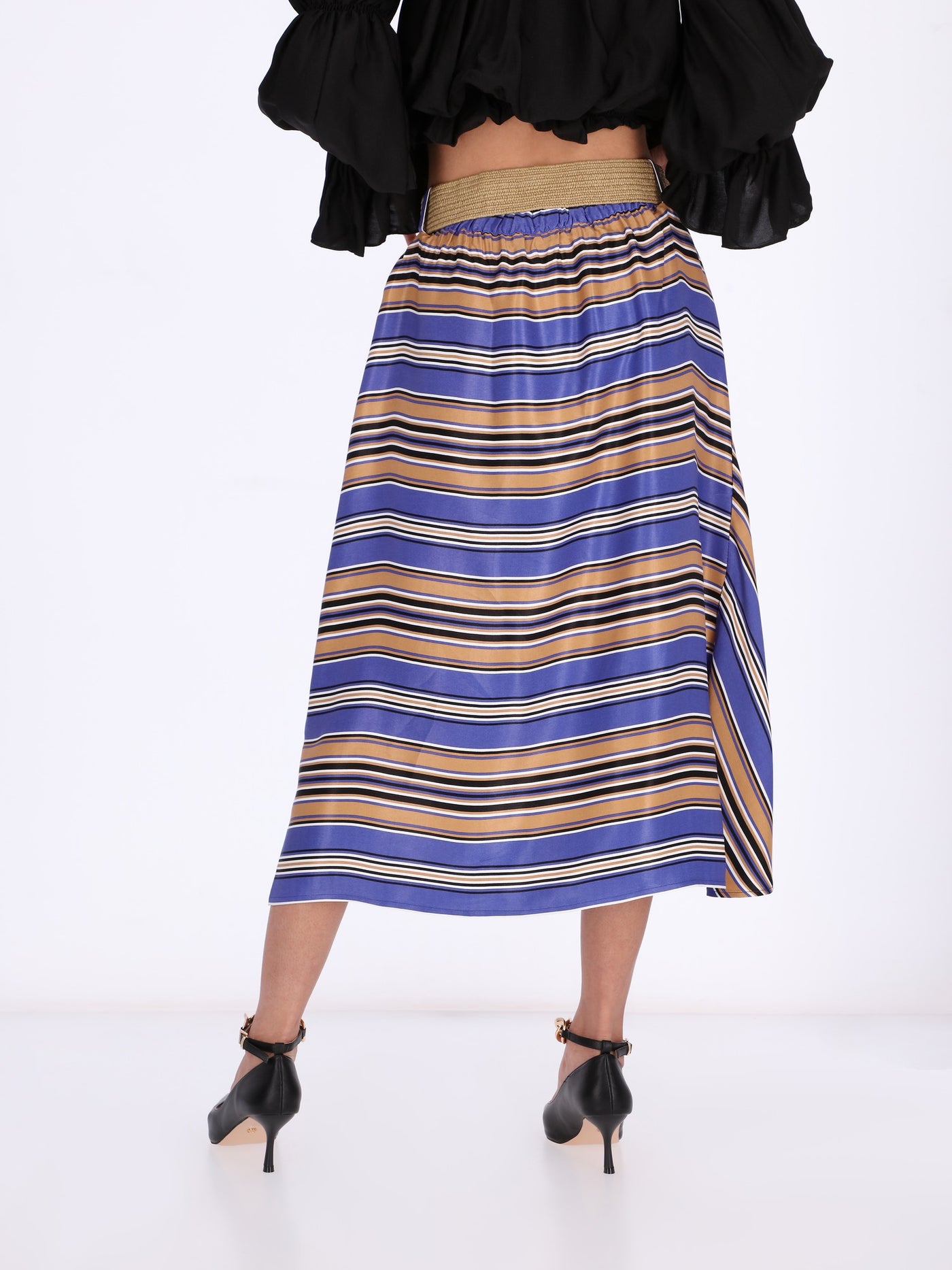 OR Women's Belted Wrap Around Midi Striped Skirt