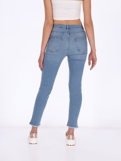 O'Zone Women's Raw Hem Ripped Jeans