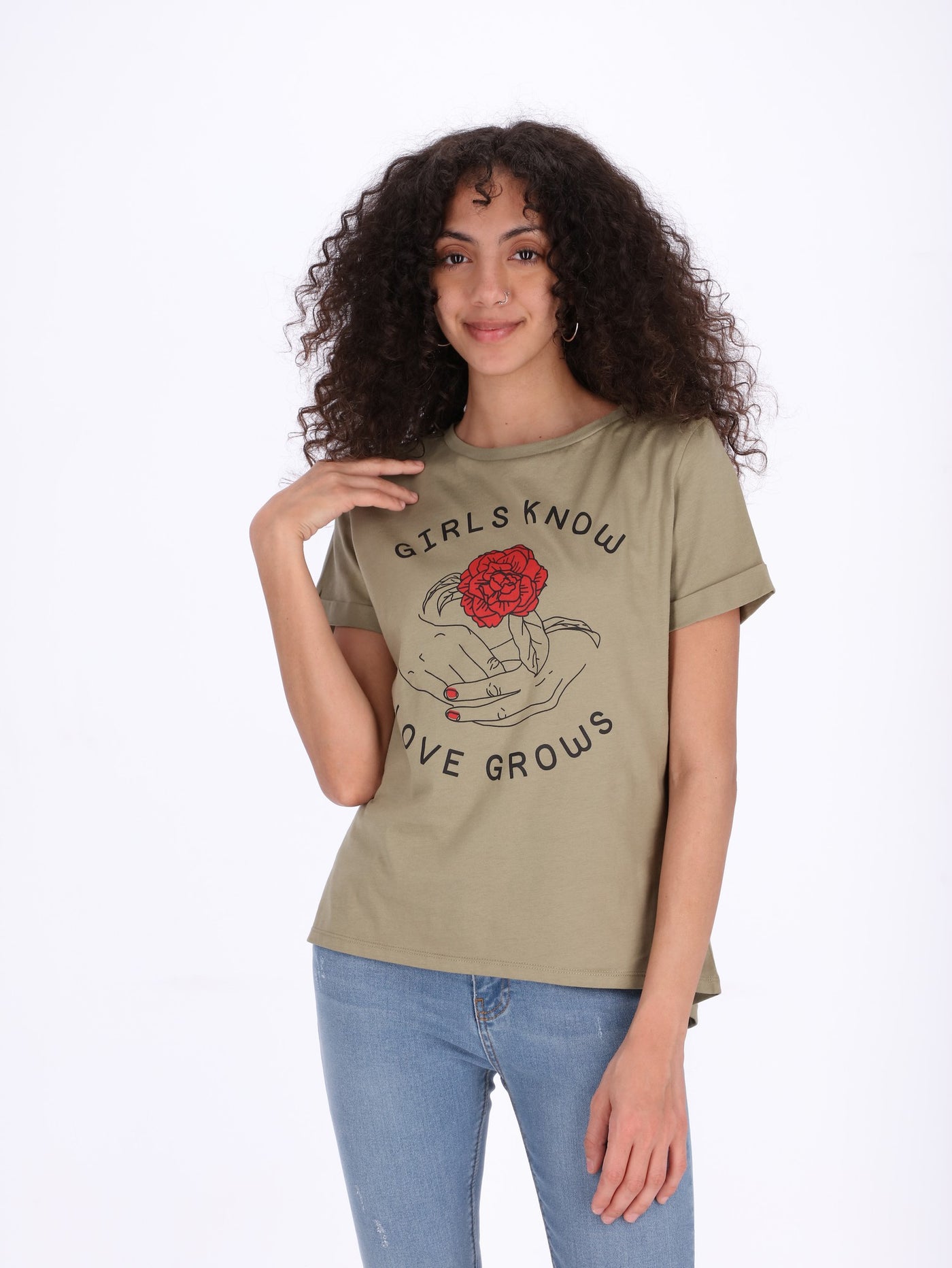 O'Zone Women's Girls Know Love Grows Front Print T-Shirt