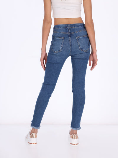 O'Zone Women's Raw Hem Ripped Jeans