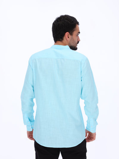 OR Men's Double Chest Pocket Mandarin Collar Linen Shirt