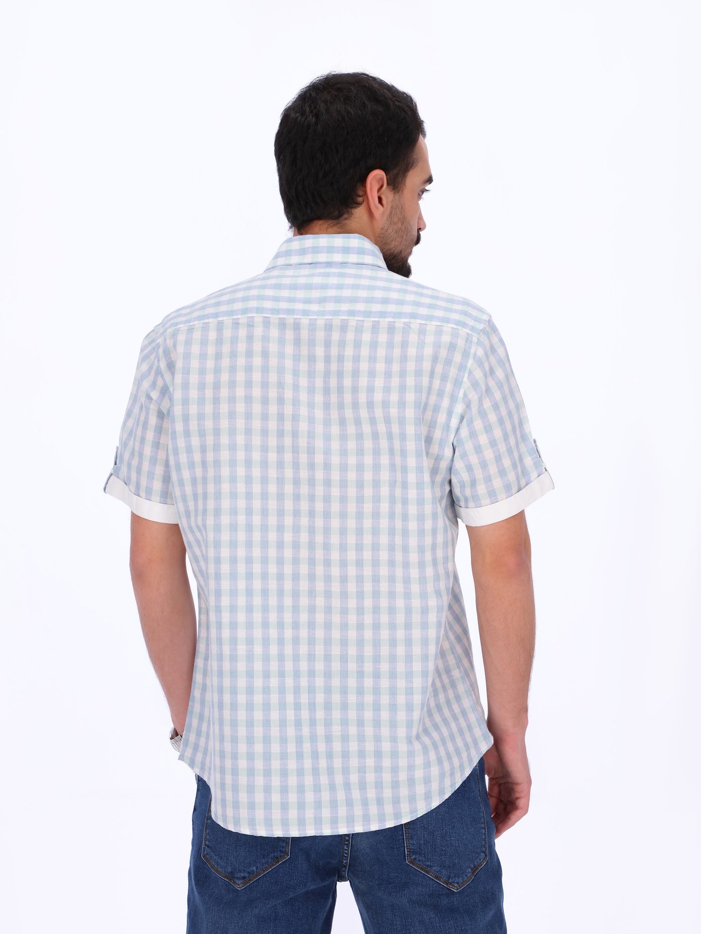 Daniel Hechter Men's Checkered Rolled-Up Short Sleeve Shirt