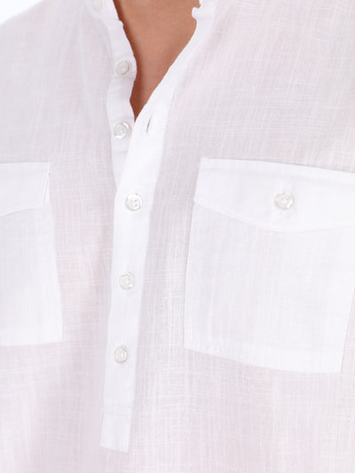 OR Men's Double Chest Pocket Mandarin Collar Linen Shirt