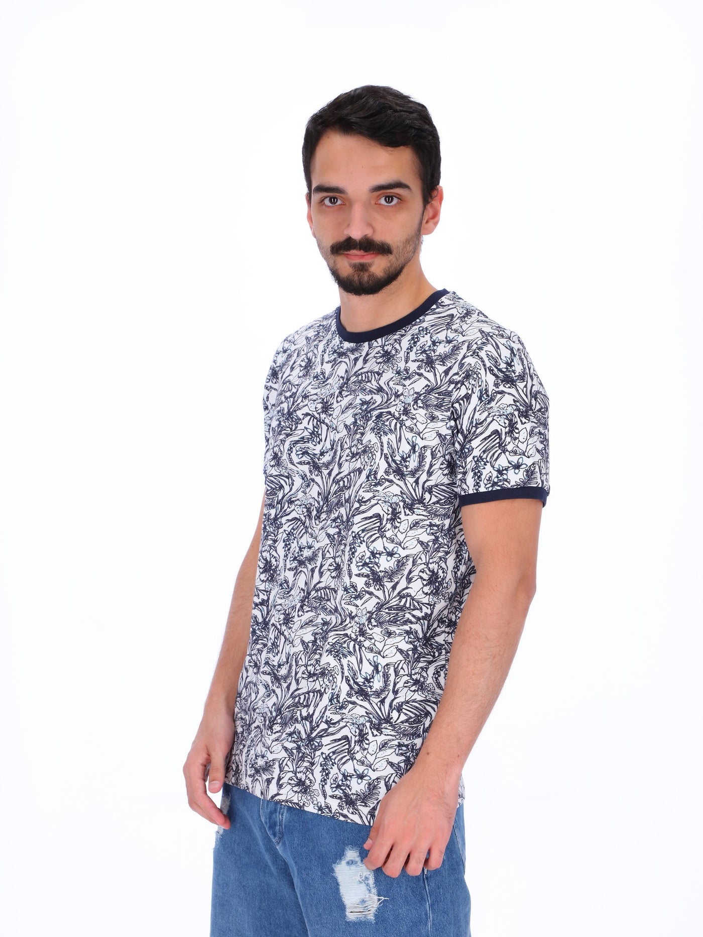 Daniel Hechter Mens Floral Print Contrast Trim T-Shirt