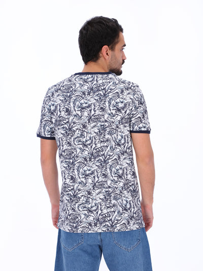 Daniel Hechter Mens Floral Print Contrast Trim T-Shirt