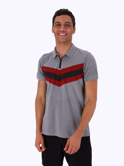 OR Men's Zip Front Striped Polo Shirt