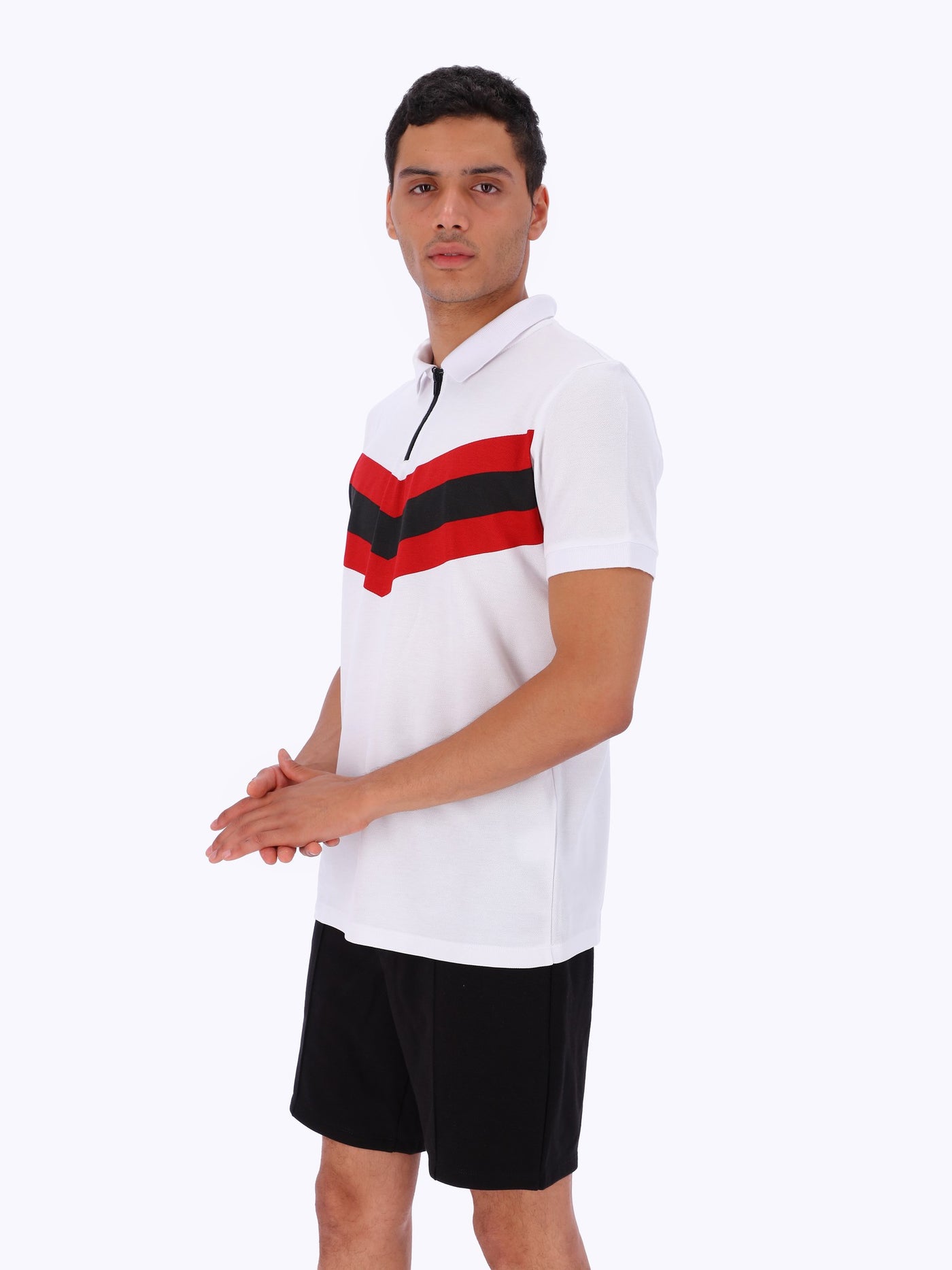 OR Men's Zip Front Striped Polo Shirt