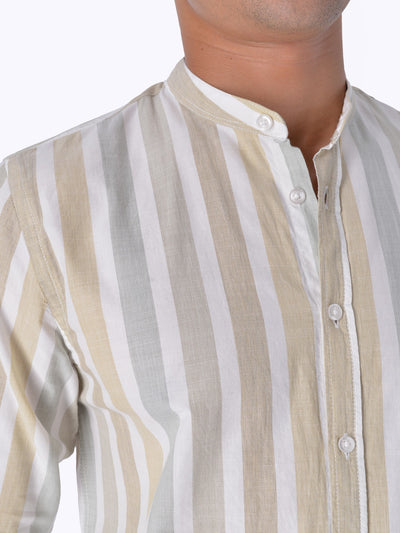 OR Men's Mandarin Collar Striped Shirt