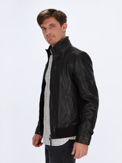 Stand-Up Collar Leather Jacket