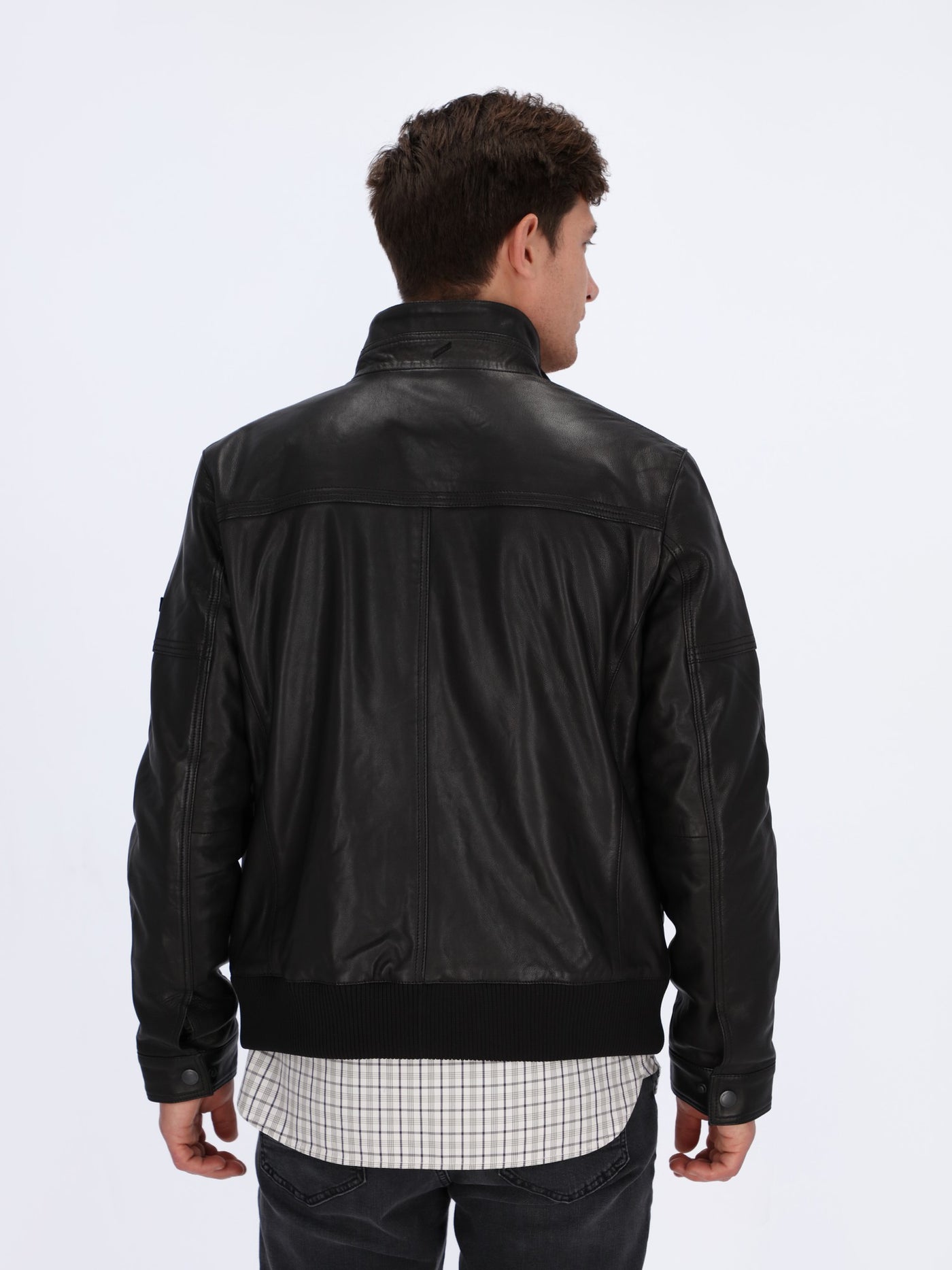Stand-Up Collar Leather Jacket