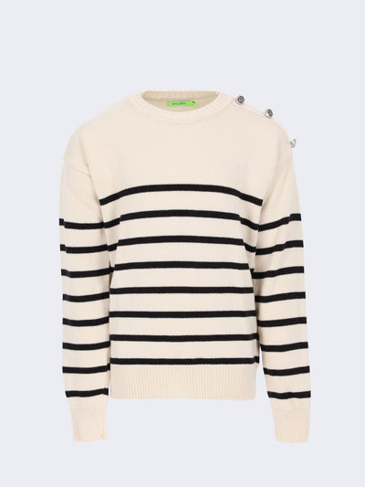 Kids Girls Horizontal Stripes Pullover with Buttons on Collar
