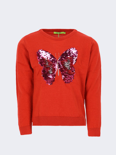 Kids Girls Front Sequins Butterfly Knitted Pullover