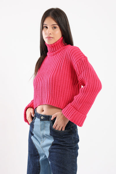 CHUNKY HIGH NECK SWEATER - PINK