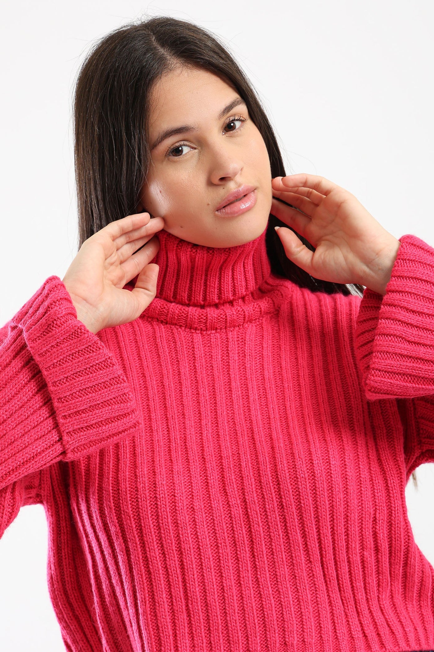 CHUNKY HIGH NECK SWEATER - PINK