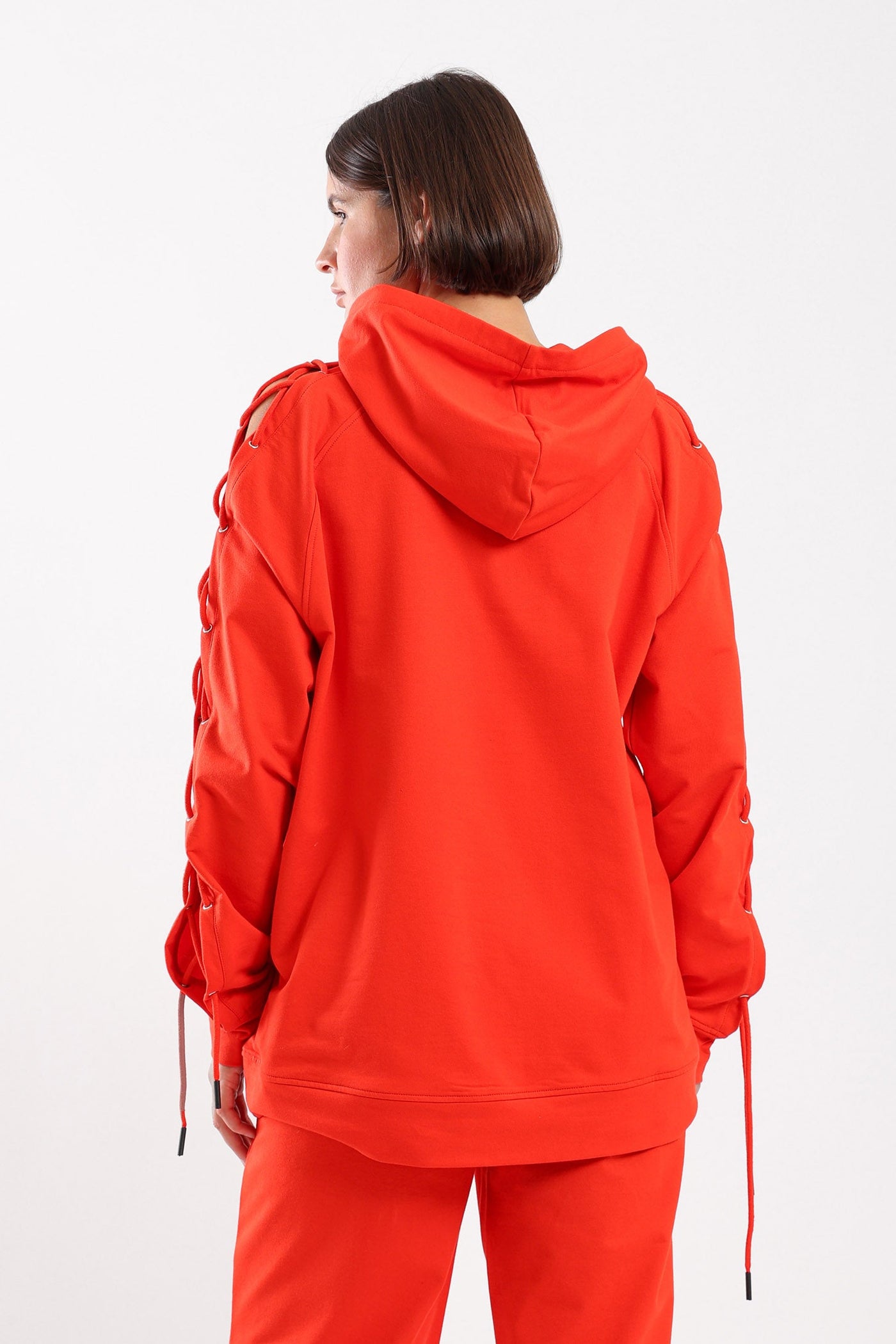 EDGY LACE-UP COMFORT HOODIE - RED