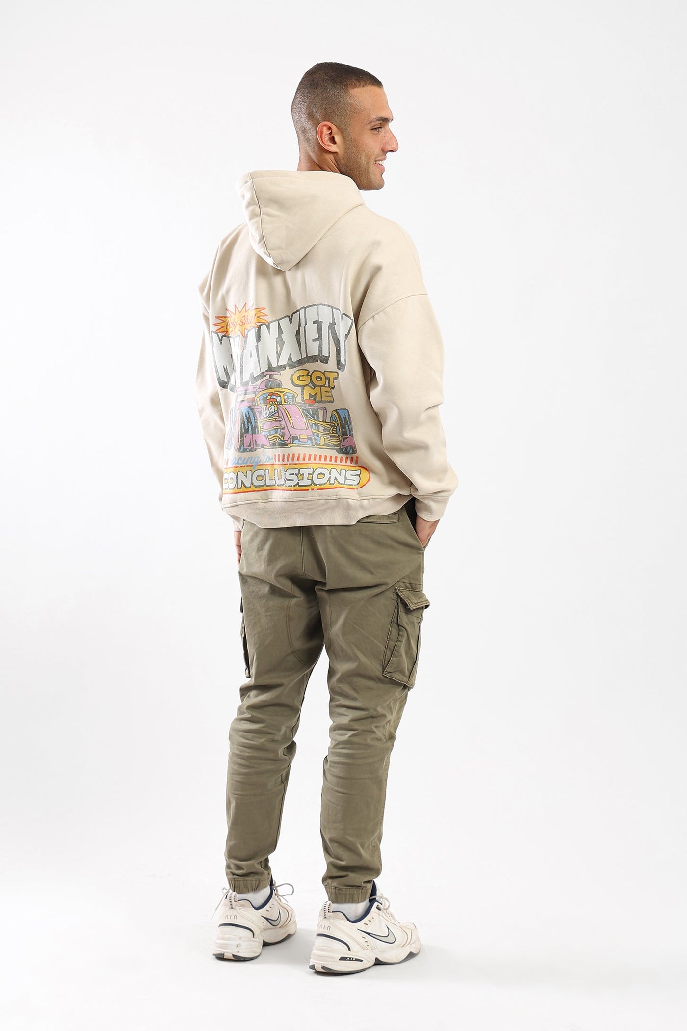 RACING TO CONCLUSIONS HOODIE - BEIGE
