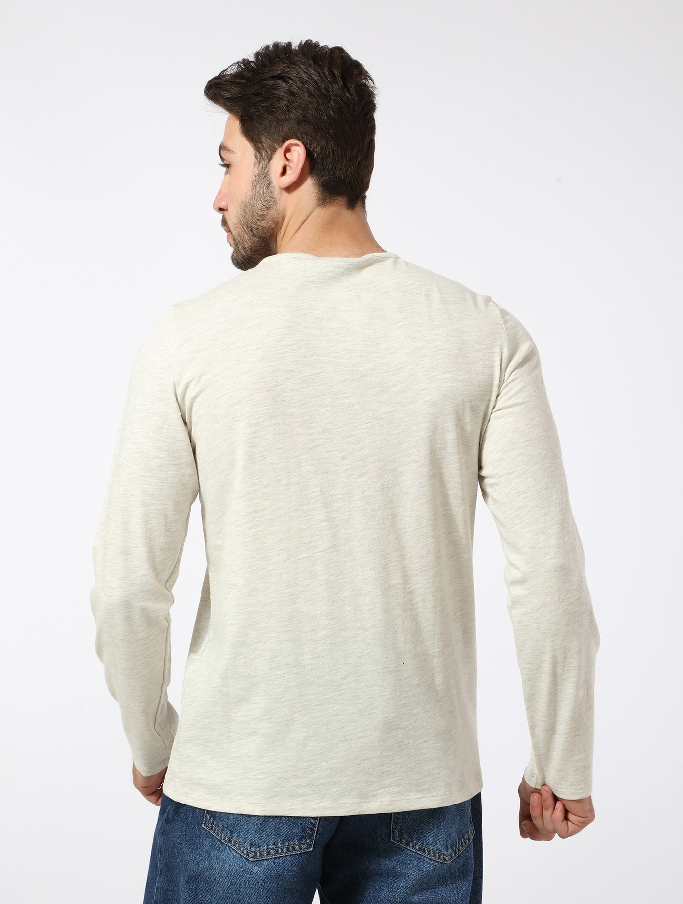 T-Shirt - Long Sleeve - Round Neck with Button Closure