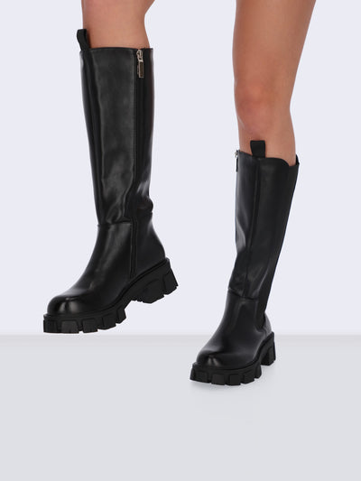 Leather Heeled Zipped Knee Boots