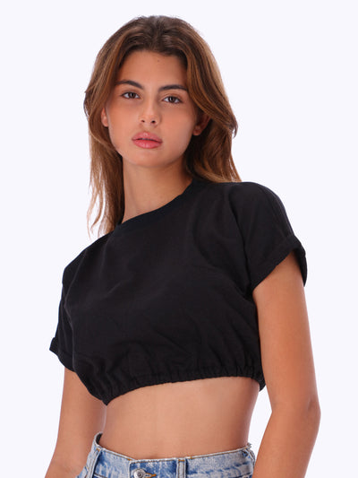 Leocansa Womens Cropped Top with Elastic Hem