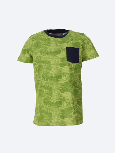 Ozone Kids Boys Leaf Print Contrast Trim T-Shirt