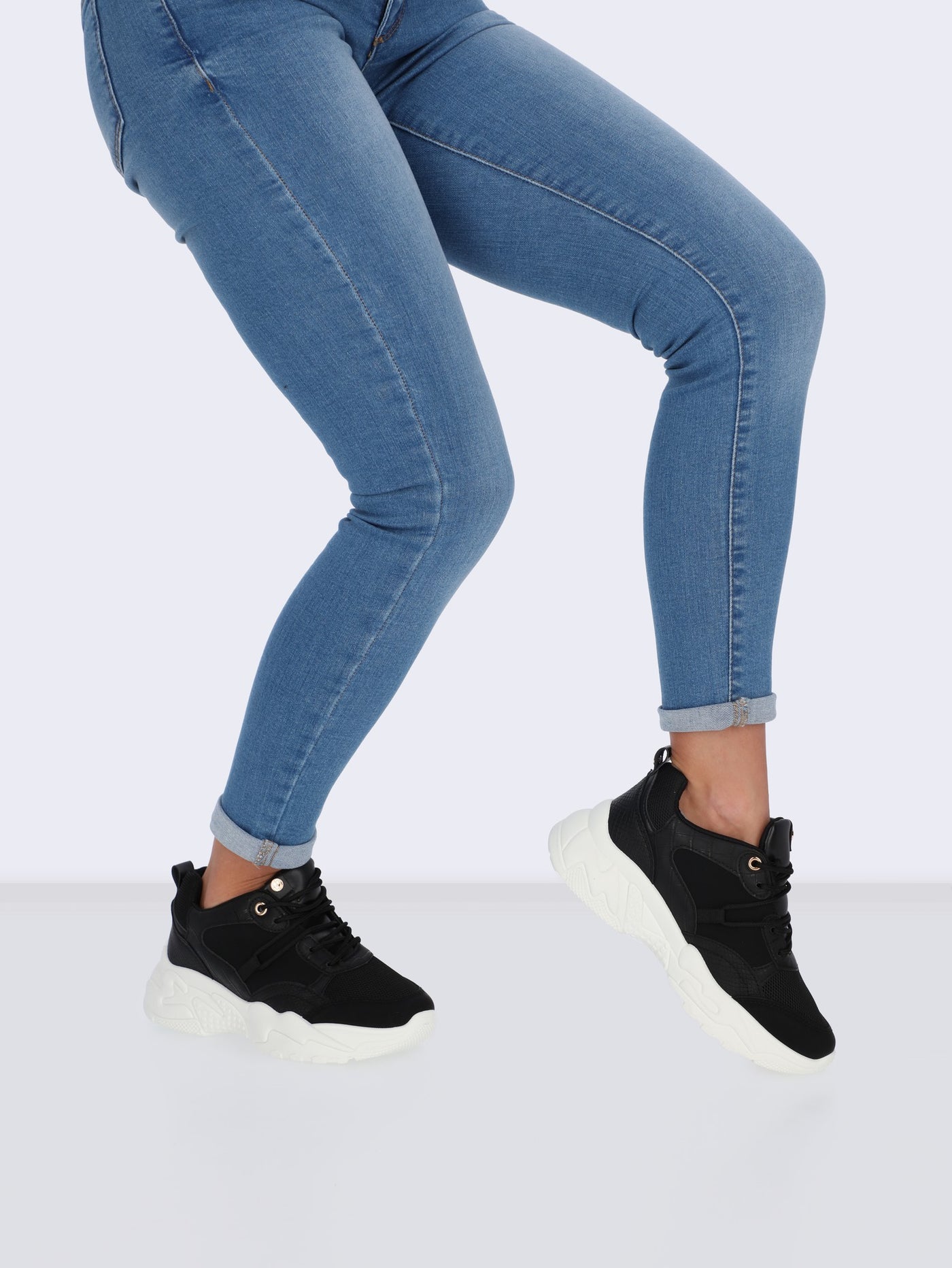 Leather and Mesh Platform Sneakers