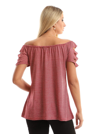 Top - Ripped Off-Shoulder - Striped