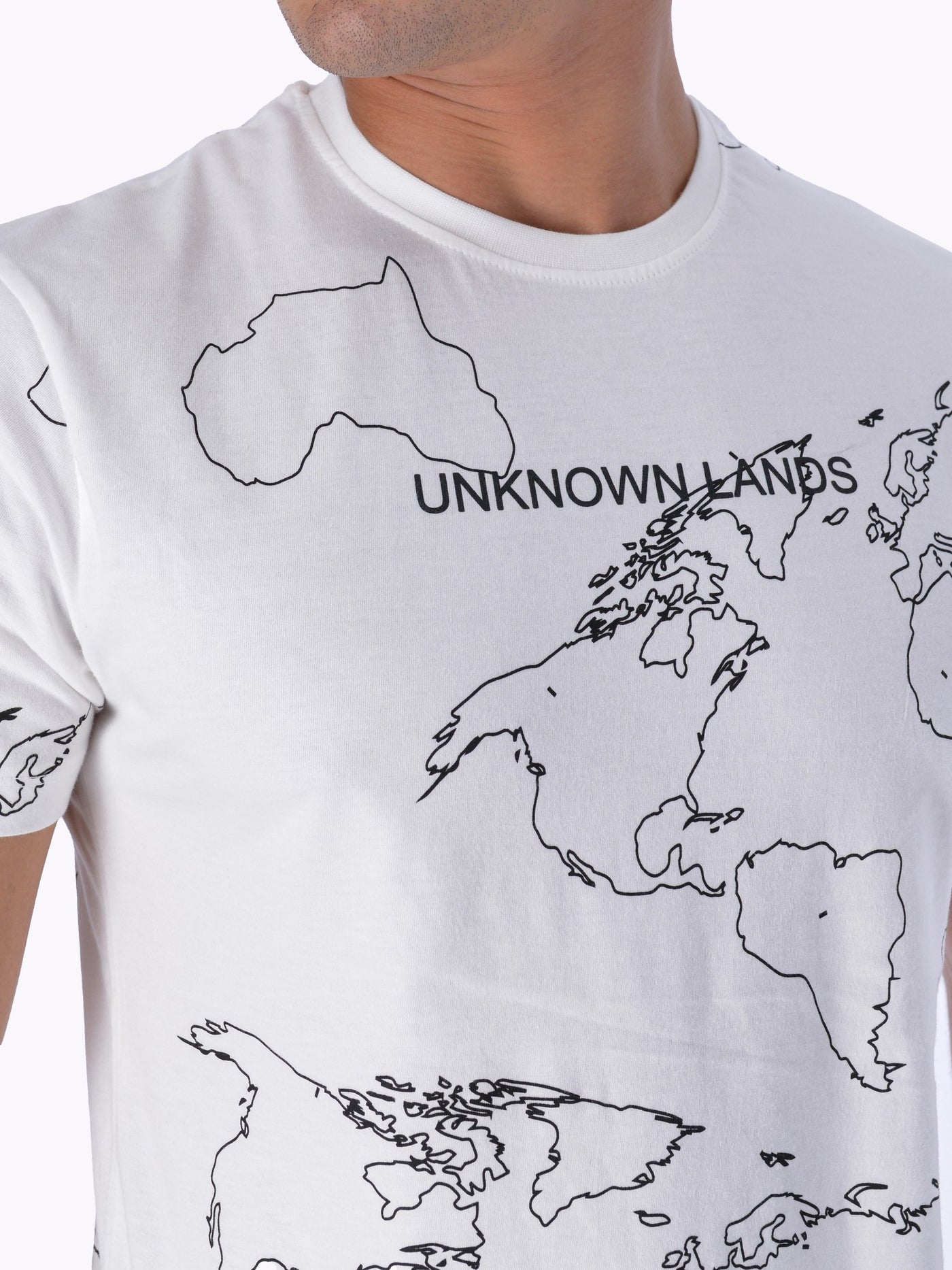 Merch Men's All-Over Print T-Shirt with Unkown Land Text Print