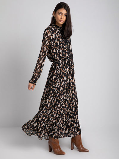 All-Over Print Dress - Maxi Length - Long Sleeves