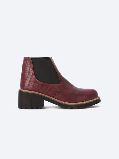 Ankle Boots - Contrast Panel - Mid Heel