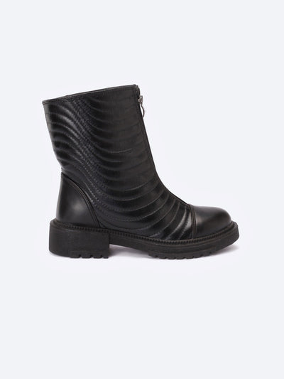 Ankle Boots - Contrast Panel - Front Zipper